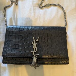 Saint Laurent Black Croc-Embossed Crossbody Bag